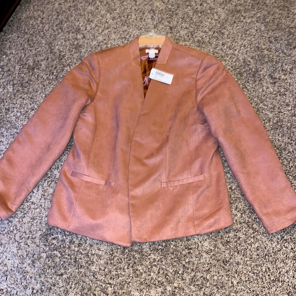 NEW CHICO'S Mauve Soft Faux Suede Open Front Heidi Jacket Blazer Sz 2 MSRP